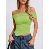 imageImily Bela Womens Summer Off The Shoulder Tops Casual Asymmetrical Slim Fit Y2K Going Out Cropped ShirtsGreen