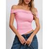 imageImily Bela Womens Summer Off The Shoulder Tops Casual Asymmetrical Slim Fit Y2K Going Out Cropped ShirtsPink