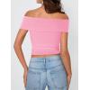 imageImily Bela Womens Summer Off The Shoulder Tops Casual Asymmetrical Slim Fit Y2K Going Out Cropped ShirtsPink