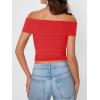 imageImily Bela Womens Summer Off The Shoulder Tops Casual Asymmetrical Slim Fit Y2K Going Out Cropped ShirtsRed