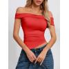 imageImily Bela Womens Summer Off The Shoulder Tops Casual Asymmetrical Slim Fit Y2K Going Out Cropped ShirtsRed