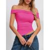 imageImily Bela Womens Summer Off The Shoulder Tops Casual Asymmetrical Slim Fit Y2K Going Out Cropped ShirtsRose Red