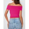 imageImily Bela Womens Summer Off The Shoulder Tops Casual Asymmetrical Slim Fit Y2K Going Out Cropped ShirtsRose Red