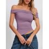 imageImily Bela Womens Summer Off The Shoulder Tops Casual Asymmetrical Slim Fit Y2K Going Out Cropped ShirtsViolet