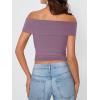 imageImily Bela Womens Summer Off The Shoulder Tops Casual Asymmetrical Slim Fit Y2K Going Out Cropped ShirtsViolet