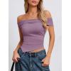 imageImily Bela Womens Summer Off The Shoulder Tops Casual Asymmetrical Slim Fit Y2K Going Out Cropped ShirtsViolet