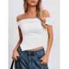 imageImily Bela Womens Summer Off The Shoulder Tops Casual Asymmetrical Slim Fit Y2K Going Out Cropped ShirtsWhite