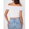 imageImily Bela Womens Summer Off The Shoulder Tops Casual Asymmetrical Slim Fit Y2K Going Out Cropped ShirtsWhite