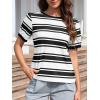 imageImily Bela Womens Summer Tops 2025 Striped Color Block Short Puff Sleeve T Shirt Casual Crewneck Loose Basic TeeBlack