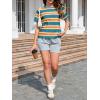 imageImily Bela Womens Summer Tops 2025 Striped Color Block Short Puff Sleeve T Shirt Casual Crewneck Loose Basic TeeBlack Green