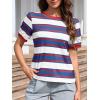 imageImily Bela Womens Summer Tops 2025 Striped Color Block Short Puff Sleeve T Shirt Casual Crewneck Loose Basic TeeBlue