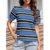 imageImily Bela Womens Summer Tops 2025 Striped Color Block Short Puff Sleeve T Shirt Casual Crewneck Loose Basic TeeBluish Gray