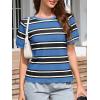 imageImily Bela Womens Summer Tops 2025 Striped Color Block Short Puff Sleeve T Shirt Casual Crewneck Loose Basic TeeBluish Gray