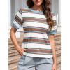 imageImily Bela Womens Summer Tops 2025 Striped Color Block Short Puff Sleeve T Shirt Casual Crewneck Loose Basic TeeBrick Red