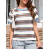 imageImily Bela Womens Summer Tops 2025 Striped Color Block Short Puff Sleeve T Shirt Casual Crewneck Loose Basic TeeBrick Red