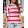 imageImily Bela Womens Summer Tops 2025 Striped Color Block Short Puff Sleeve T Shirt Casual Crewneck Loose Basic TeeHot Pink