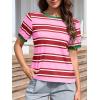 imageImily Bela Womens Summer Tops 2025 Striped Color Block Short Puff Sleeve T Shirt Casual Crewneck Loose Basic TeeHot Pink