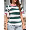 imageImily Bela Womens Summer Tops 2025 Striped Color Block Short Puff Sleeve T Shirt Casual Crewneck Loose Basic TeePink