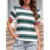 imageImily Bela Womens Summer Tops 2025 Striped Color Block Short Puff Sleeve T Shirt Casual Crewneck Loose Basic TeePink