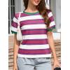 imageImily Bela Womens Summer Tops 2025 Striped Color Block Short Puff Sleeve T Shirt Casual Crewneck Loose Basic TeeRose Red