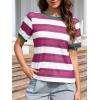 imageImily Bela Womens Summer Tops 2025 Striped Color Block Short Puff Sleeve T Shirt Casual Crewneck Loose Basic TeeRose Red
