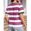 imageImily Bela Womens Summer Tops 2025 Striped Color Block Short Puff Sleeve T Shirt Casual Crewneck Loose Basic TeeRose Red