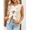 imageImily Bela Womens Sweater Vest Top Summer Bow Tie Back Sleeveless Casual Knit Crop Tank TopsApricot