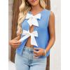 imageImily Bela Womens Sweater Vest Top Summer Bow Tie Back Sleeveless Casual Knit Crop Tank TopsBlue