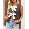imageImily Bela Womens Sweater Vest Top Summer Bow Tie Back Sleeveless Casual Knit Crop Tank TopsCoffee