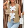 imageImily Bela Womens Sweater Vest Top Summer Bow Tie Back Sleeveless Casual Knit Crop Tank TopsKhaki