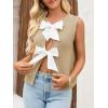 imageImily Bela Womens Sweater Vest Top Summer Bow Tie Back Sleeveless Casual Knit Crop Tank TopsKhaki