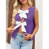imageImily Bela Womens Sweater Vest Top Summer Bow Tie Back Sleeveless Casual Knit Crop Tank TopsPurple