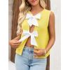 imageImily Bela Womens Sweater Vest Top Summer Bow Tie Back Sleeveless Casual Knit Crop Tank TopsYellow