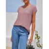 imageImily Bela Womens V Neck TShirt Summer Cap Sleeve Dressy Casual Tops Eyelet Embroidered Fashion TeesBean Paste Red
