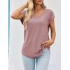 imageImily Bela Womens V Neck TShirt Summer Cap Sleeve Dressy Casual Tops Eyelet Embroidered Fashion TeesBean Paste Red