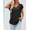 imageImily Bela Womens V Neck TShirt Summer Cap Sleeve Dressy Casual Tops Eyelet Embroidered Fashion TeesBlack