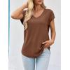 imageImily Bela Womens V Neck TShirt Summer Cap Sleeve Dressy Casual Tops Eyelet Embroidered Fashion TeesBrown