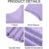 imageImily Bela Womens V Neck TShirt Summer Cap Sleeve Dressy Casual Tops Eyelet Embroidered Fashion TeesPurple