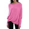 imageImily Bela Batwing Boat Neck Sweaters for Women 2024 Spring Long Sleeve Soft Knit Loose Baggy Pullover Jumper TopHot Pink