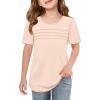 imageImily Bela Girls Pleated Short Sleeve T Shirts Kids Summer Crewneck Shirts Casual Tops Tees 514 YearsBeige