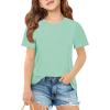 imageImily Bela Girls Short Sleeve T Shirts Casual Crewneck Fashion Tees Kids Summer Tops 514 YearsLight Green