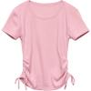 imageImily Bela Girls Tees Shirts Cute Crew Neck Short Sleeve Side Drawstring Solid Tops Kids Children Summer ClothesLight Pink