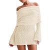 imageImily Bela Womens Beach Swimsuit Cover Ups Summer Off The Shoulder Long Bell Sleeve Sheer Mini DressBeige