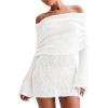 imageImily Bela Womens Beach Swimsuit Cover Ups Summer Off The Shoulder Long Bell Sleeve Sheer Mini DressWhite