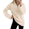 imageImily Bela Womens Cable Knit Half Zip Sweater V Neck Collared Fall Trendy Oversized Long Sleeve Pullover TopsBeige