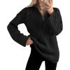 imageImily Bela Womens Cable Knit Half Zip Sweater V Neck Collared Fall Trendy Oversized Long Sleeve Pullover TopsBlack