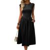 imageImily Bela Womens Casual Cap Sleeve Midi Dress Crewneck Swing Flowy Empire Waist Long Dress 2025 Summer Trendy OutfitsBlack