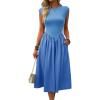 imageImily Bela Womens Casual Cap Sleeve Midi Dress Crewneck Swing Flowy Empire Waist Long Dress 2025 Summer Trendy OutfitsBlue