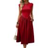 imageImily Bela Womens Casual Cap Sleeve Midi Dress Crewneck Swing Flowy Empire Waist Long Dress 2025 Summer Trendy OutfitsWine Red