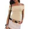 imageImily Bela Womens Off The Shoulder Tops Short Sleeve Top Quick Dry T Shirts Trendy Y2k Going Out Crop Tops Slim Fit 2025Apricot